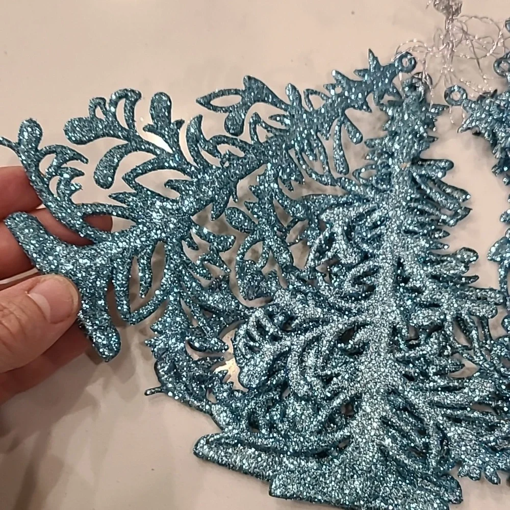 Pier 1 Imports Like New Turquoise Teal Glitter Trees